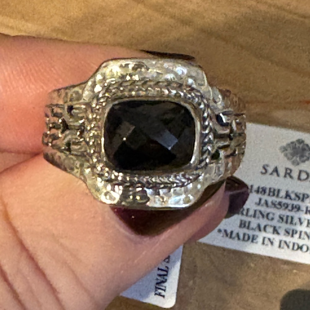 Sarda Sterling Silver Ring Black Spinel NWT